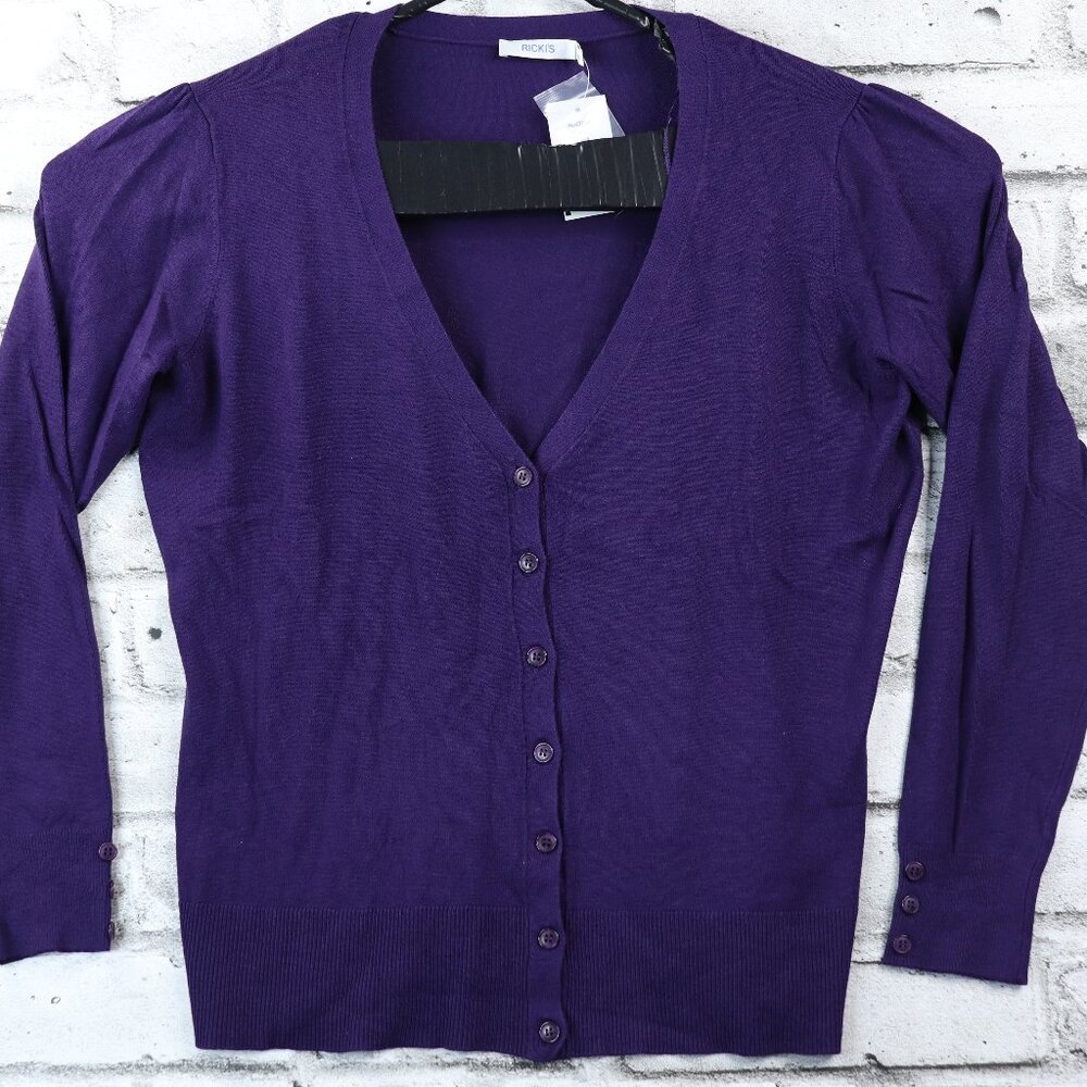 Ricki's Women's Sweater Size XL Aubergine/ Plum Casual Button Down Cardigan